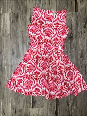 Boden Anya Sleeveless Linen Dress 2P Red Pink Ornamental Floral Belted